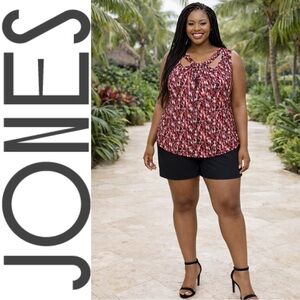 Jones Studio Abstract Red, Black & White Sleeveless Blouse Top, Large, EUC!